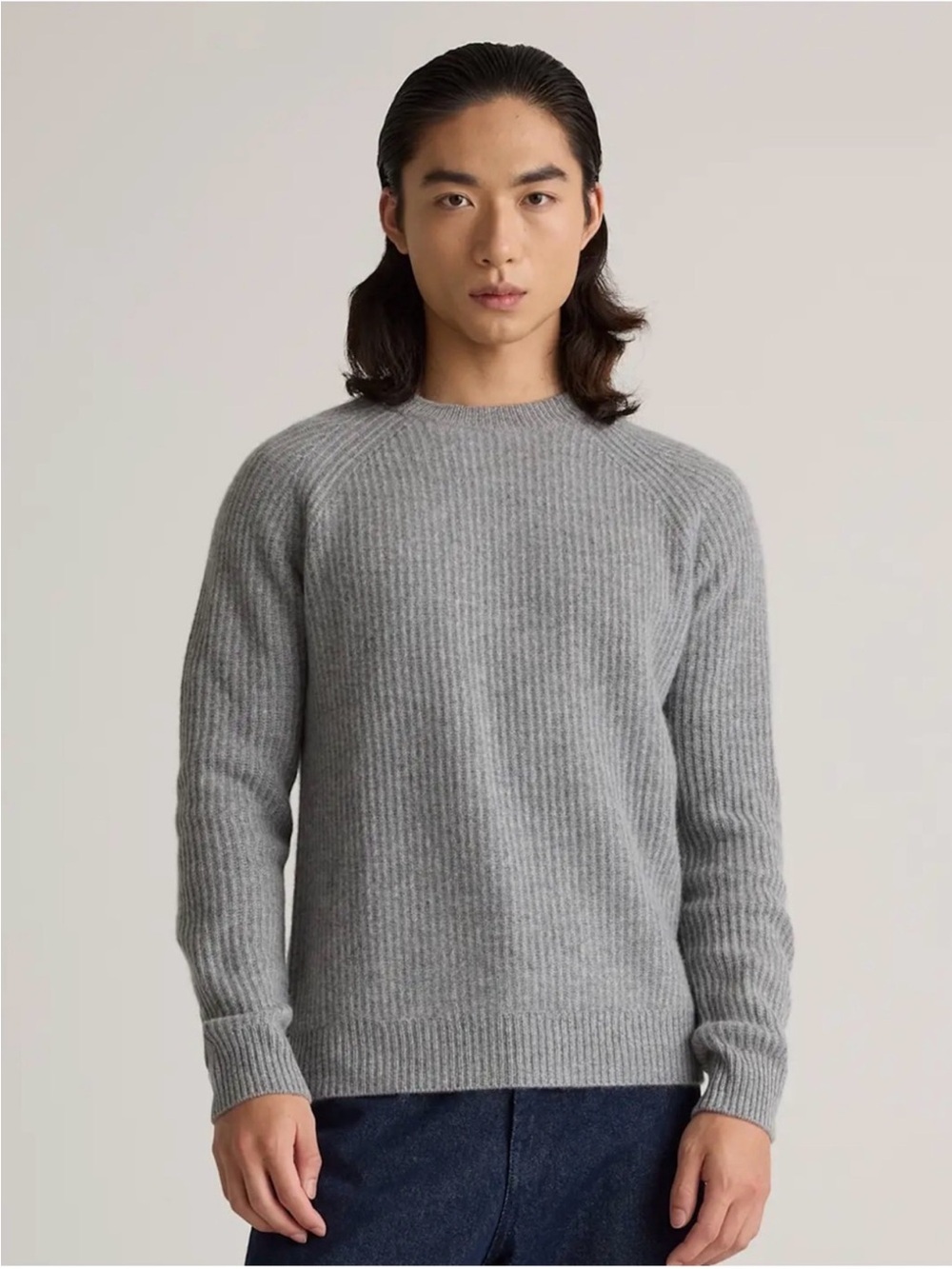 Quince Mongolian Cashmere Fisherman Crewneck Sweater Heather Gray